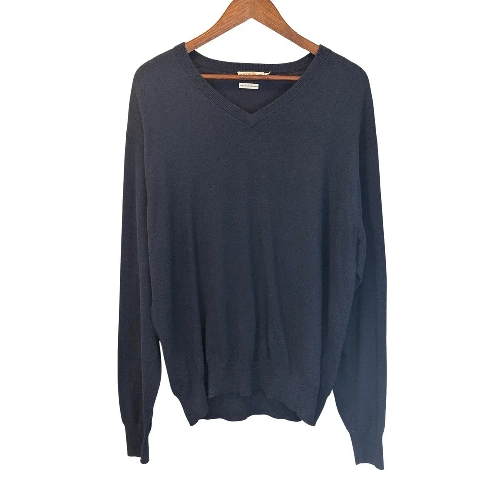 Peter Millar Navy‎ Blue Cotton Cashmere V-Neck Sweater Size Large
